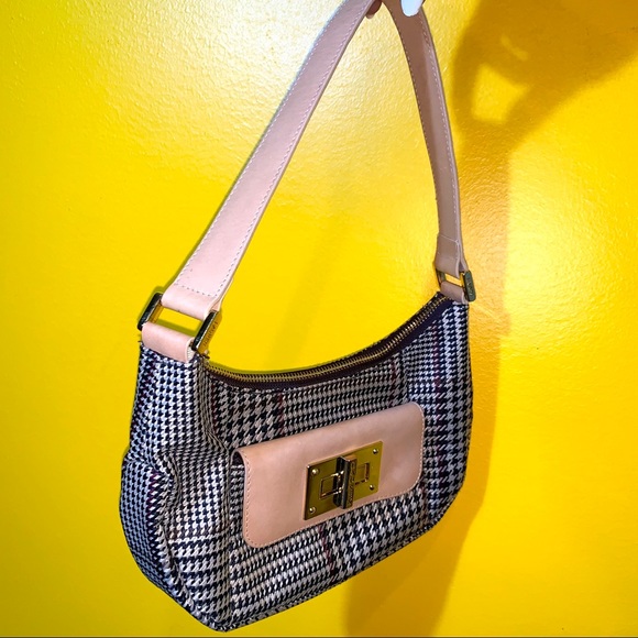 Ralph Lauren Vintage Houndstooth Shoulder Bag Mini Bag Glen Plaid Black Tan Gold - Picture 9 of 13